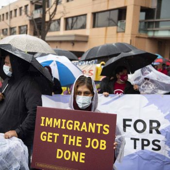 Demonstrators are seen before a march to call on the Senate to pass the American Dream and Promise Act.