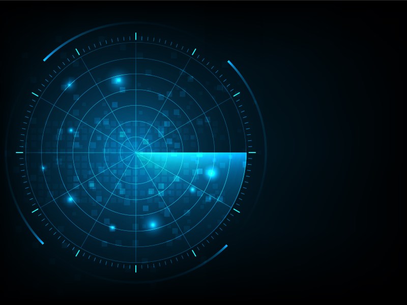 Blue radar screen against black background