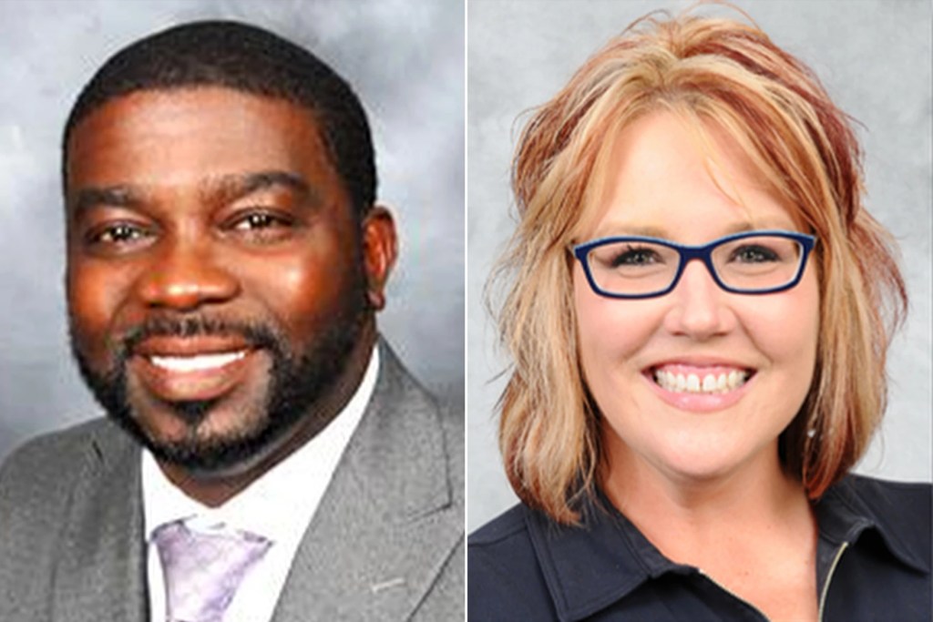 Chauncey Granger is wearing a suit and smiling. He has a dark hair, a mustache and beard. Lynette Jackson is wearing glasses and a dark shirt. She has shoulder-length blond hair and is smiling.