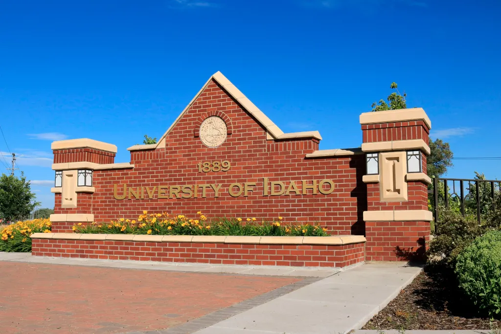 An entry sign into the University of Idaho campus in Moscow, Idaho.